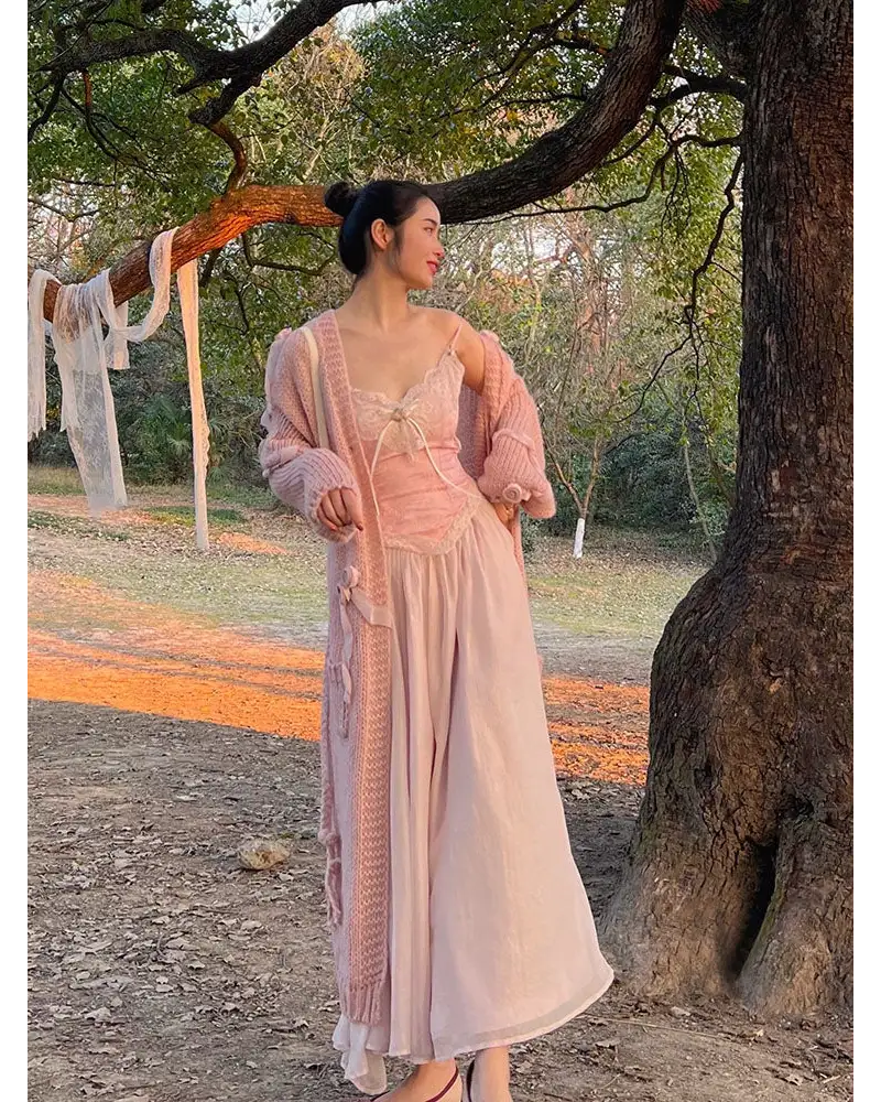 Velvet Baby Pink Tank Top with Lace and Rosebud Details - shirt