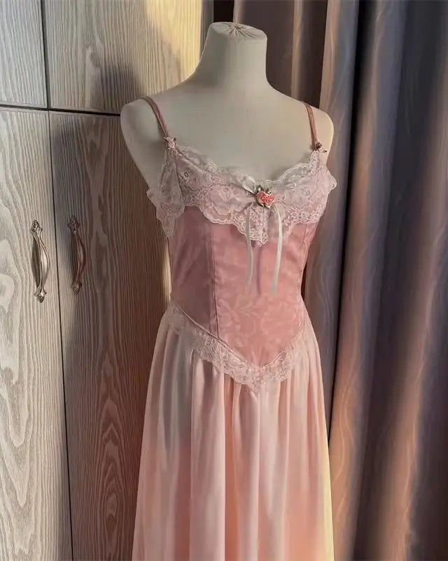 Velvet Baby Pink Tank Top with Lace and Rosebud Details - Cosparty