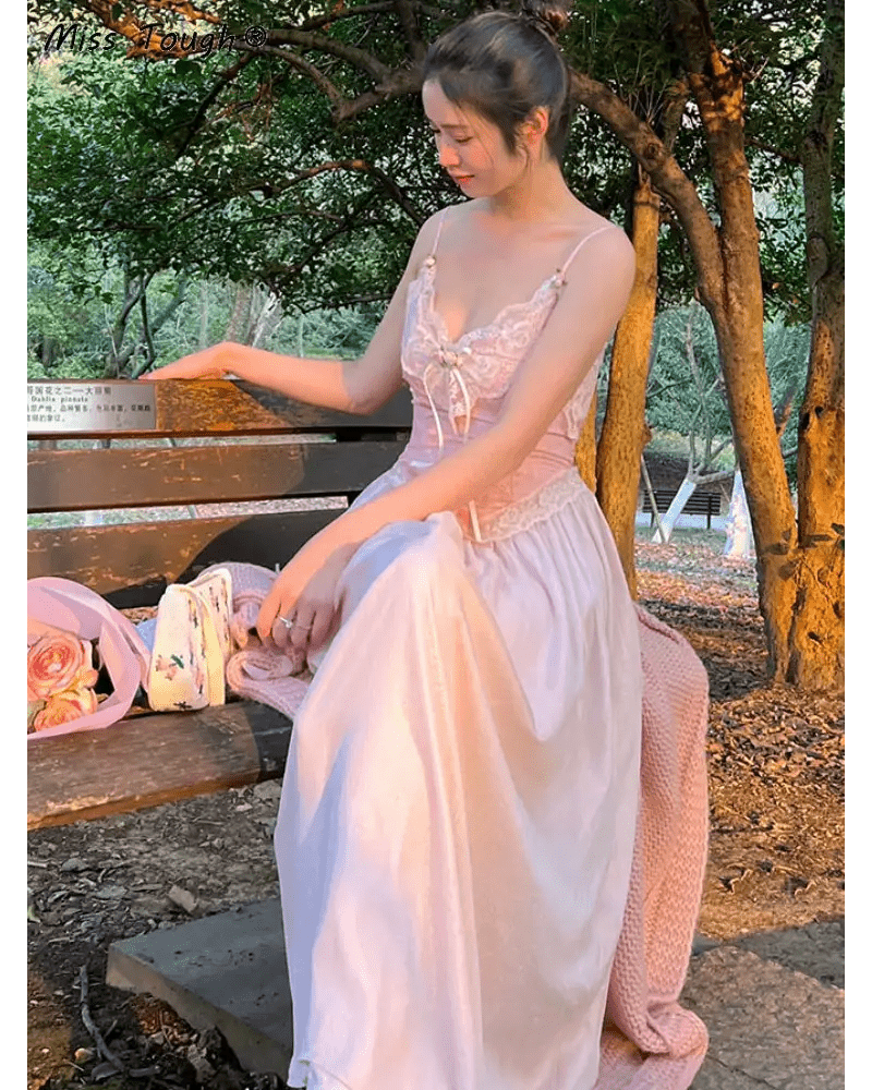 Velvet Baby Pink Tank Top with Lace and Rosebud Details - Cosparty