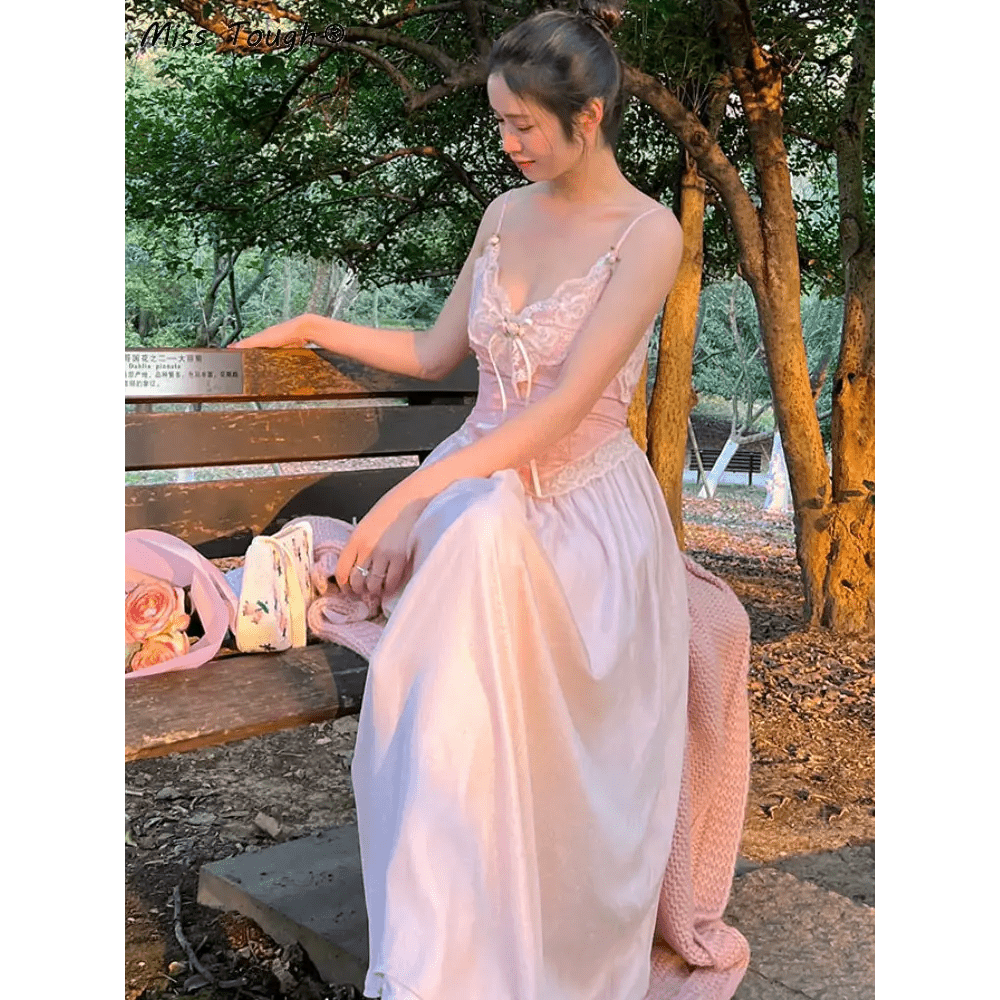 Velvet Baby Pink Tank Top with Lace and Rosebud Details - Cosparty