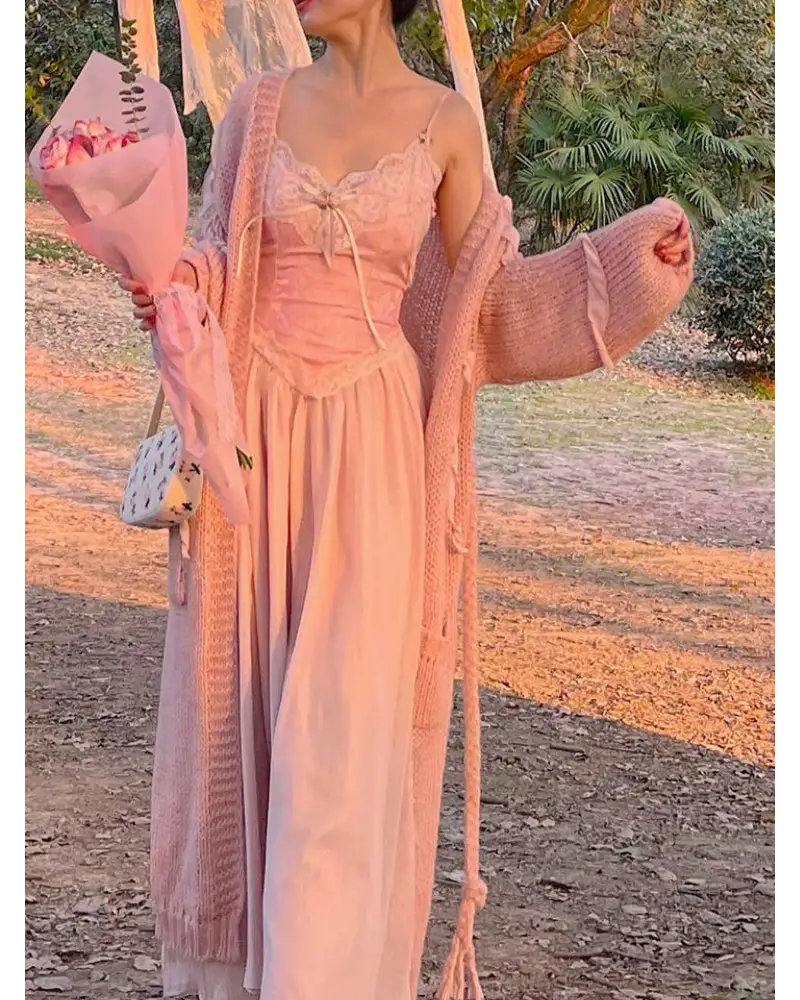 Velvet Baby Pink Tank Top with Lace and Rosebud Details - shirt