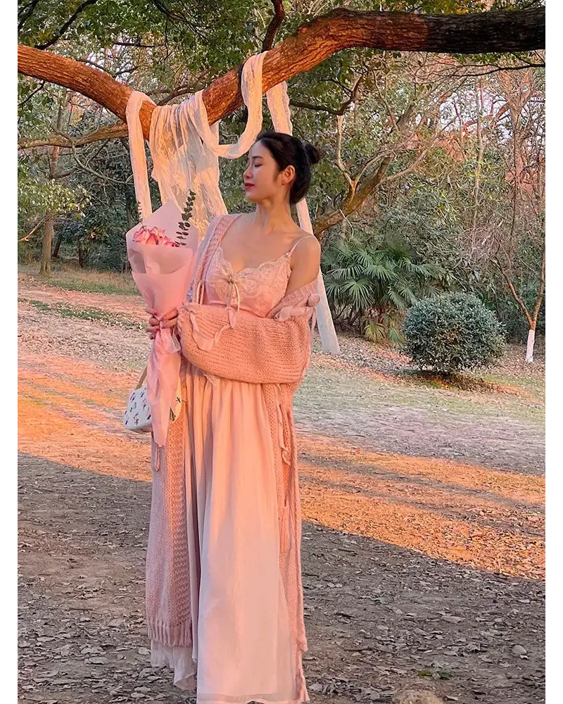 Velvet Baby Pink Tank Top with Lace and Rosebud Details - shirt