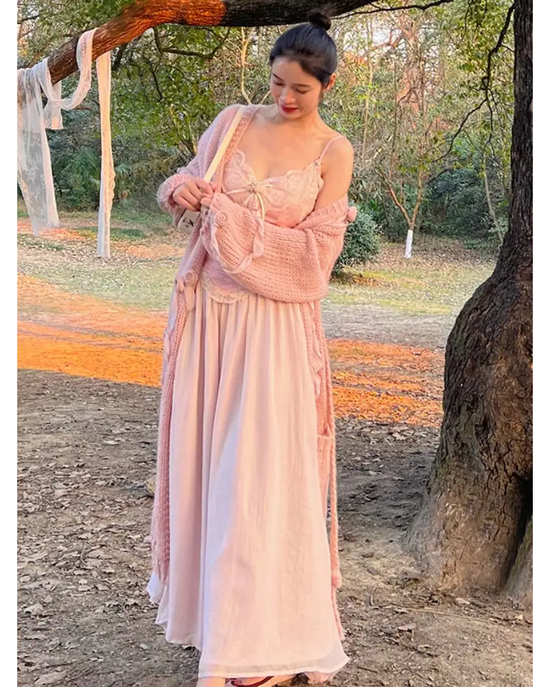 Velvet Baby Pink Tank Top with Lace and Rosebud Details - shirt