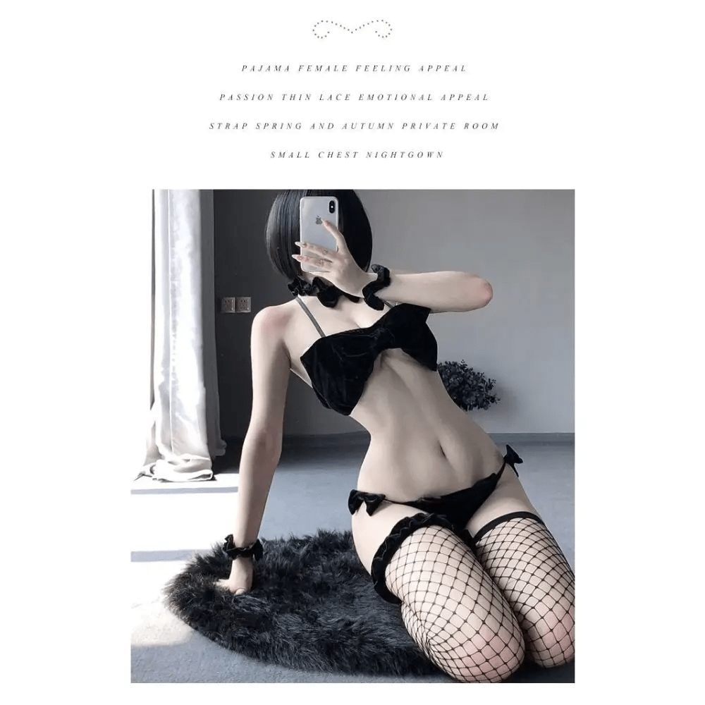 Velvet Christmas Lingerie Set with Bunny Ears for a Holiday Gift - Cosparty