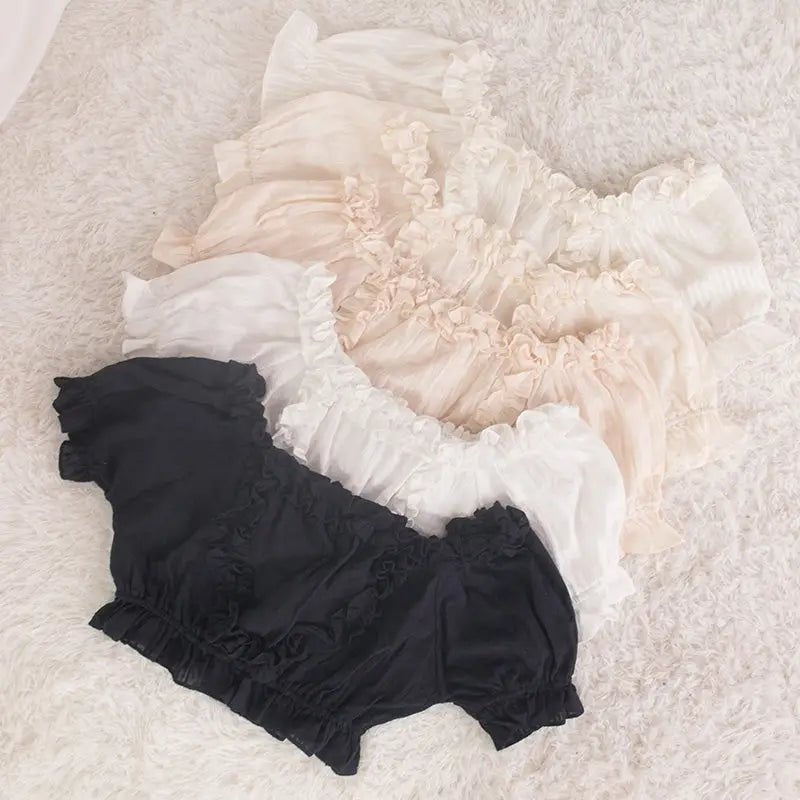 Victorian Era Regal Bow Cropped Blouse with Elegant Details - Cosparty