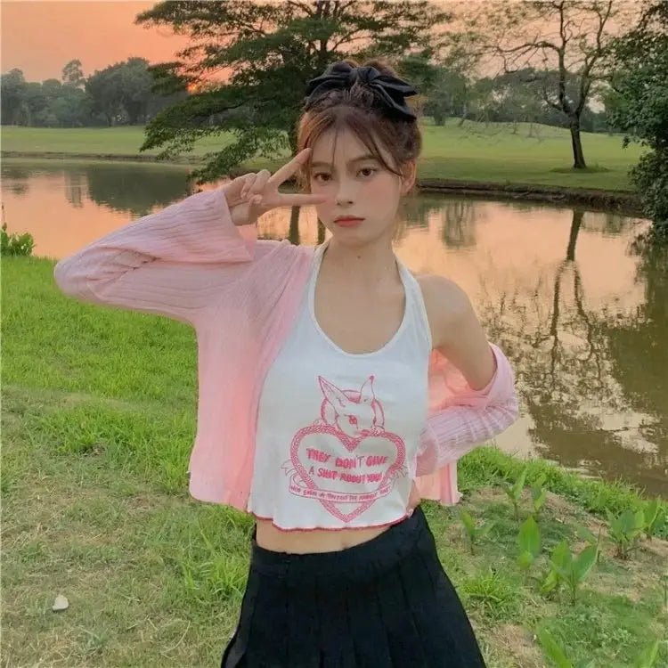 Vintage Kitsch Bunny Rabbit Graphic Halter Top - Cosparty