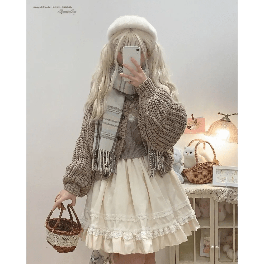 Vintage Teddy Bear Knit Sweater with Silk Ribbons and Pearl Details 58cm - Cosparty