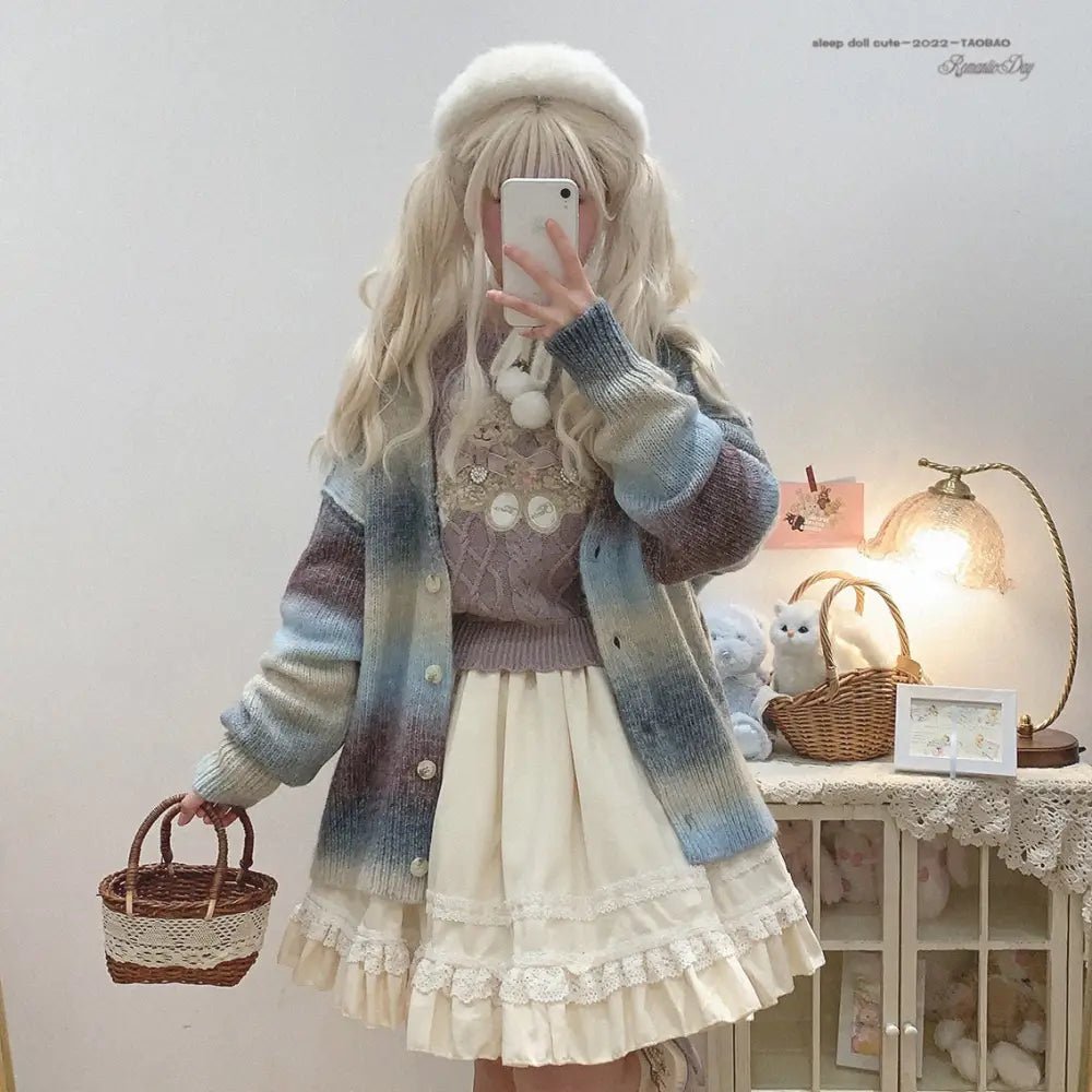 Vintage Teddy Bear Knit Sweater with Silk Ribbons and Pearl Details 58cm - Cosparty