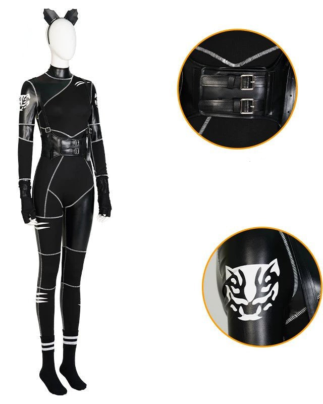 Wednesday Season 1 Leather Cat Jumpsuit Cosplay Costume - Cosparty