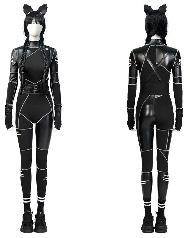 Wednesday Season 1 Leather Cat Jumpsuit Cosplay Costume - Cosparty