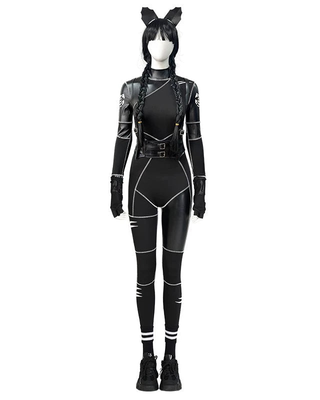 Wednesday Season 1 Leather Cat Jumpsuit Cosplay Costume - Cosparty