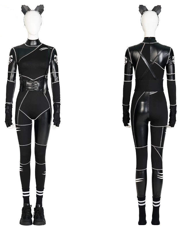 Wednesday Season 1 Leather Cat Jumpsuit Cosplay Costume - Cosparty