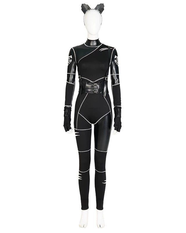 Wednesday Season 1 Leather Cat Jumpsuit Cosplay Costume - Cosparty