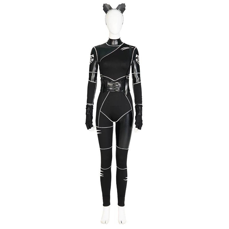 Wednesday Season 1 Leather Cat Jumpsuit Cosplay Costume - Cosparty