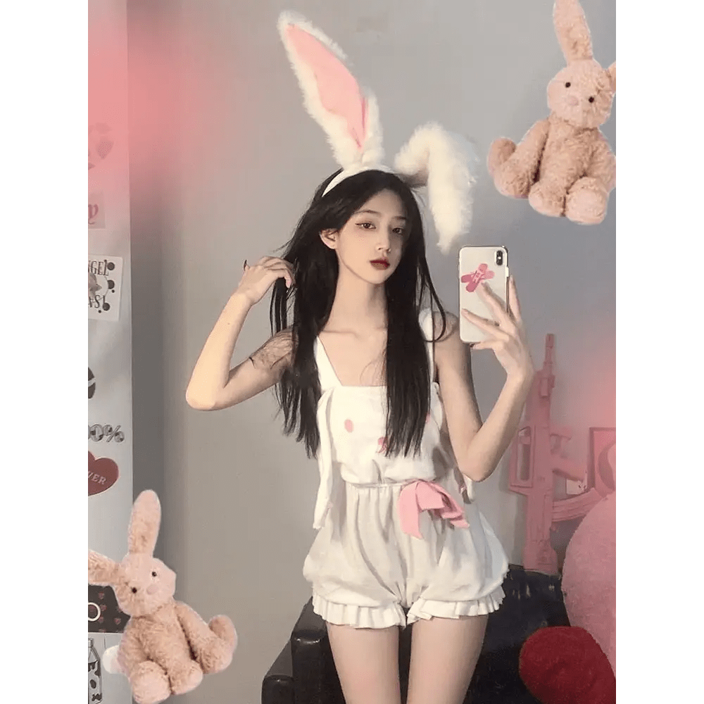 White and Pastel Pink Fairy - Kei Suspender Shortalls - Cosparty