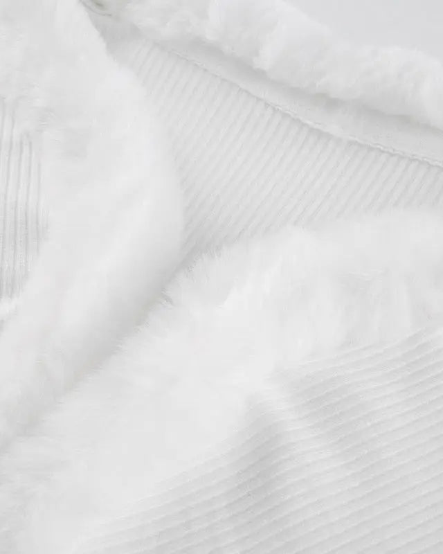 White Fur Trim Striped Cable Knit Cardigan for Cozy Days - Cosparty