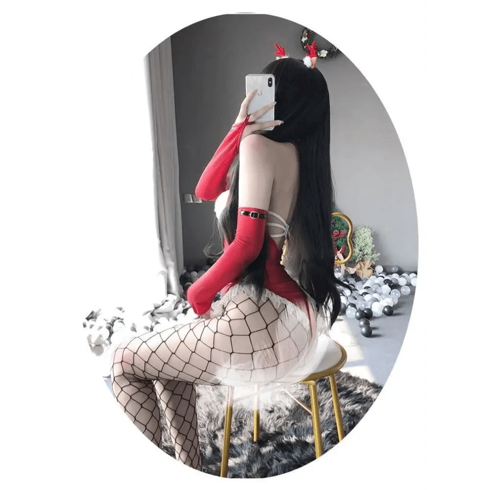 White Fur Trimmed Mrs. Claus Inspired Onesie Set for Christmas - Cosparty