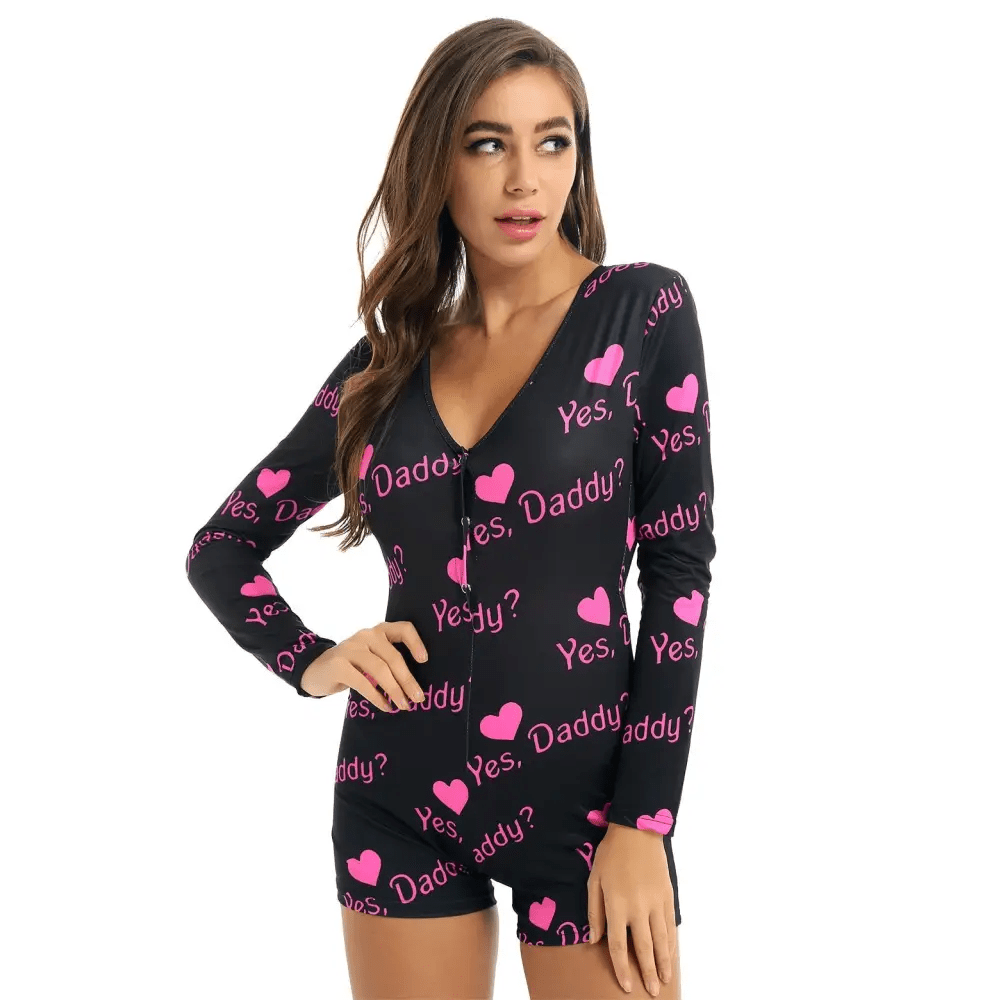 Yes Daddy Long - Sleeve Romper in Black and White - Cosparty