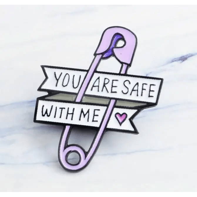 You Are Safe With Me Lavender Safety Pin Enamel Pin - Cosparty