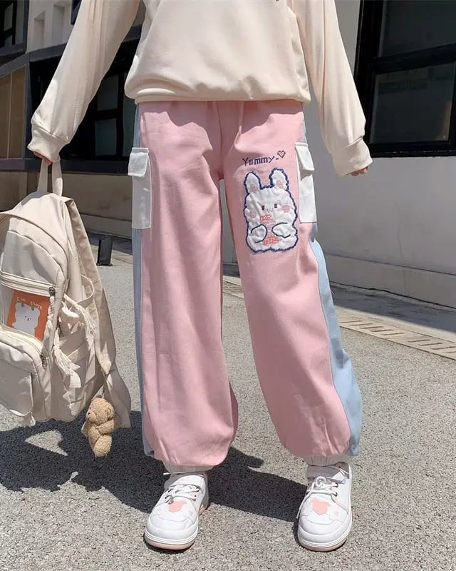 Yummy Bunny Cargo Joggers in Playful Pastel Colors - Cosparty