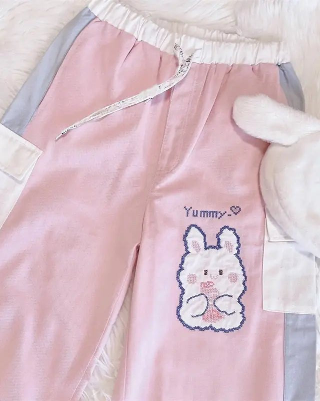 Yummy Bunny Cargo Joggers in Playful Pastel Colors - Cosparty