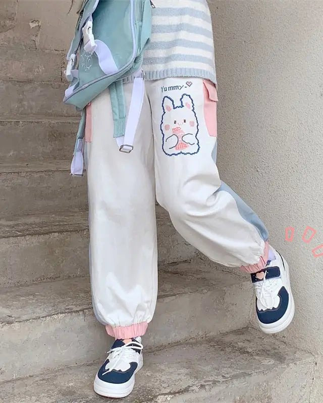 Yummy Bunny Cargo Joggers in Playful Pastel Colors - Cosparty