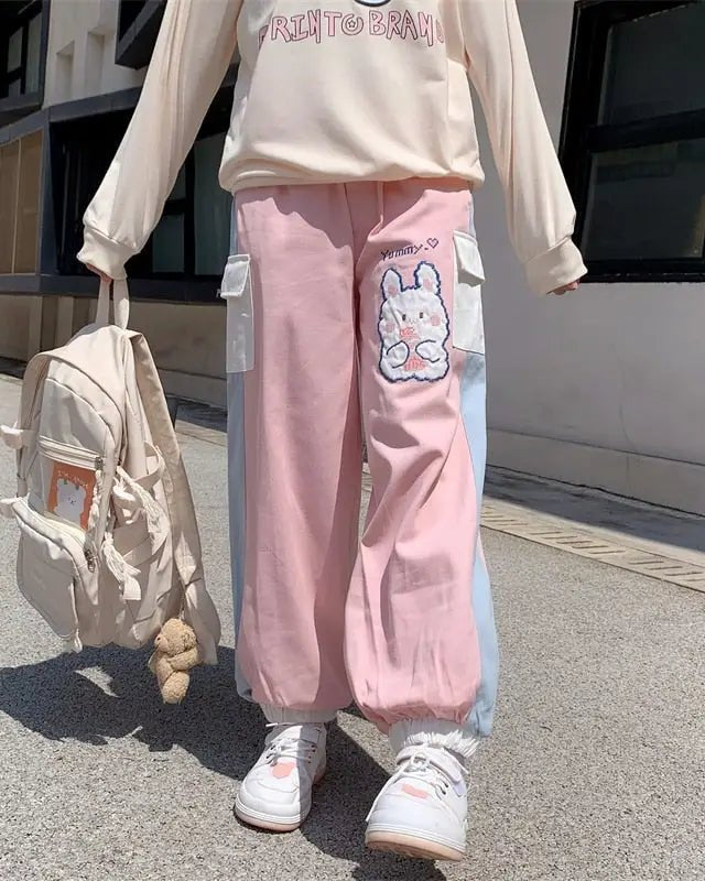 Yummy Bunny Cargo Joggers in Playful Pastel Colors - Cosparty