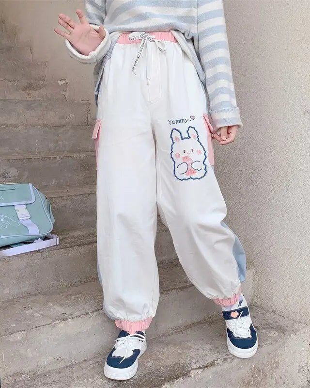 Yummy Bunny Cargo Joggers in Playful Pastel Colors - Cosparty