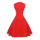 1950’s Red Polkadot Pinup Girl Dress with Flowing Skirt and Vested Front - Dress