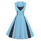 1950's Red Polkadot Pinup Girl Dress with Flowing Skirt and Vested Front - Cosparty