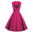 1950's Red Polkadot Pinup Girl Dress with Flowing Skirt and Vested Front - Cosparty