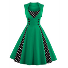 1950's Red Polkadot Pinup Girl Dress with Flowing Skirt and Vested Front - Cosparty