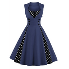 1950's Red Polkadot Pinup Girl Dress with Flowing Skirt and Vested Front - Cosparty