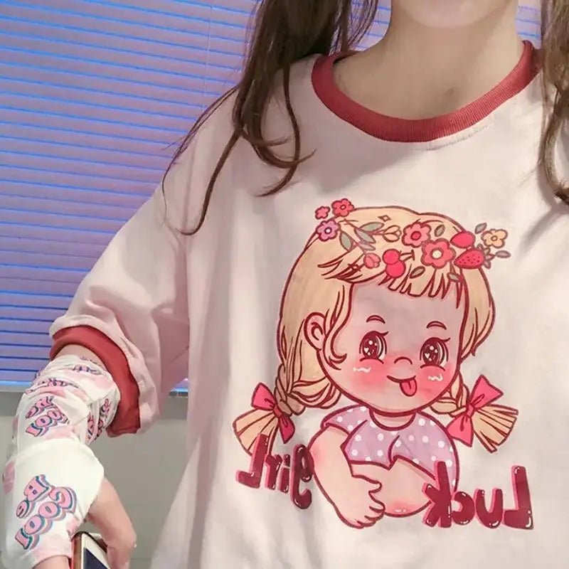 1970s Vintage Inspired Luck Girl T-Shirt in Pink and Red 45 cm - Cosparty