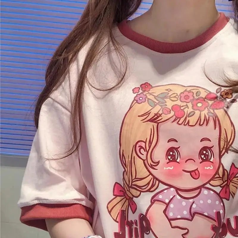 1970s Vintage Inspired Luck Girl T-Shirt in Pink and Red 45 cm - Cosparty