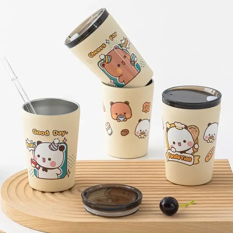 320/360ml Cute Stainless teel Dudu & Bubu Peach & Goma Bottles/Cups