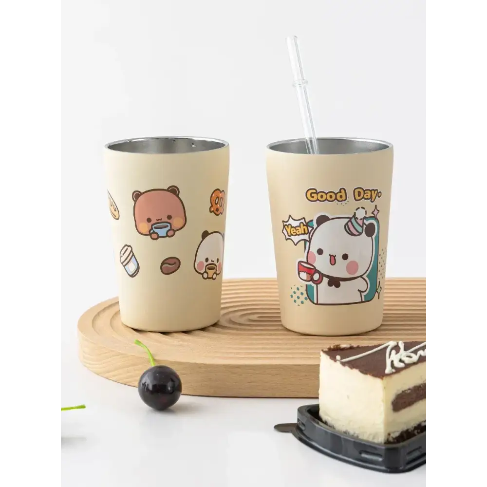 320/360ml Cute Stainless teel Dudu & Bubu Peach & Goma Bottles/Cups