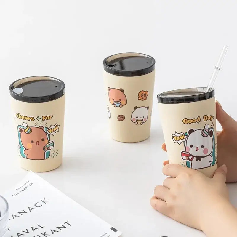 320/360ml Cute Stainless teel Dudu & Bubu Peach & Goma Bottles/Cups