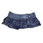 90s-Inspired Denim Miniskirt with Ruffled Pleating 18cm Length - skirt