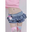 90s - Inspired Denim Miniskirt with Ruffled Pleating 18cm Length - Cosparty