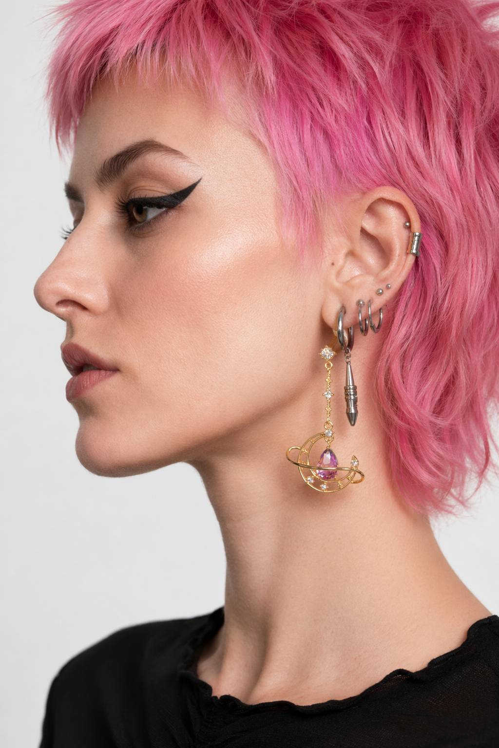Crescent Moon Crystal Earrings for a Fairy-Like Touch Gold
