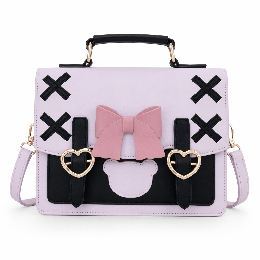 Baby Bear Lolita Handbag with Luxurious Vegan Suede and Leather Purple Black