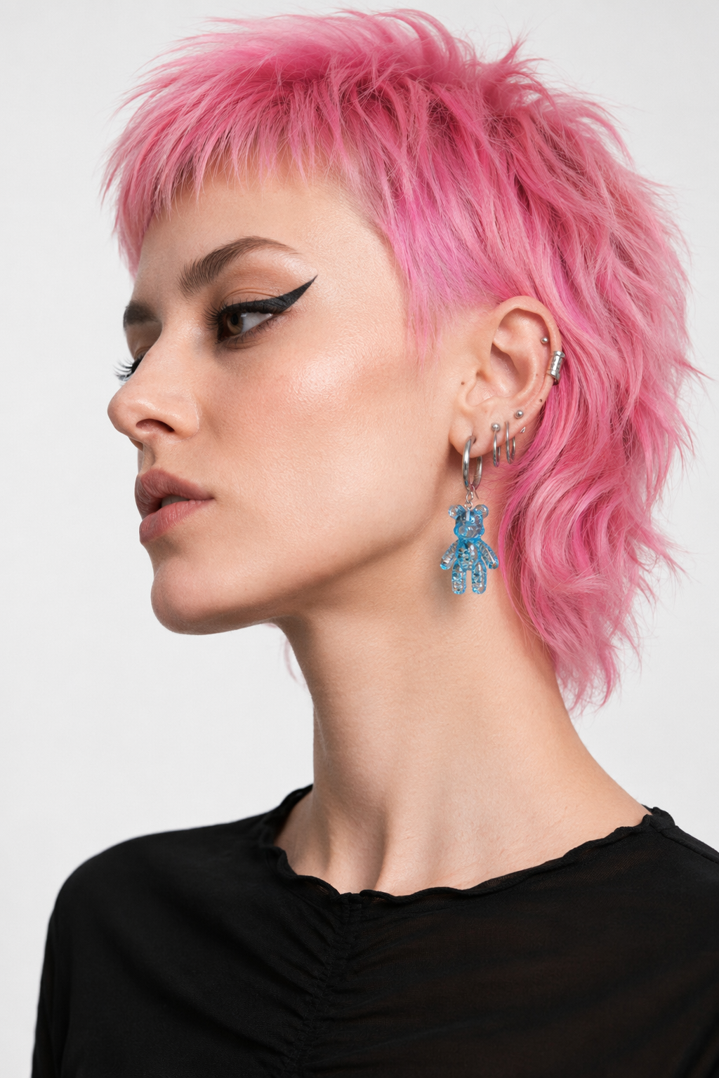Kawaii Large Bear Earrings in Bright Glittery Colors Blue