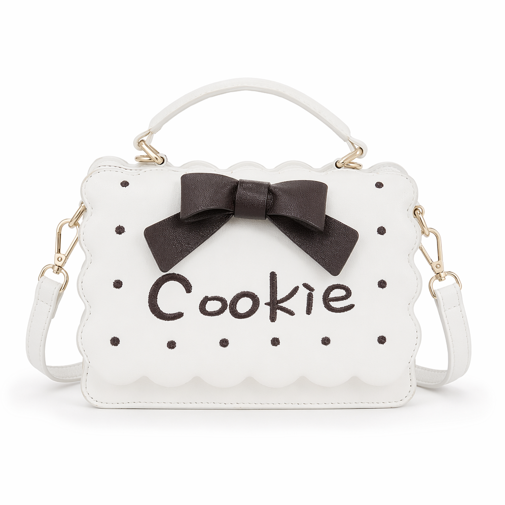 Cookie Biscuit-Shaped Handbag with Quality Gold Hardware and Embroidery White Cookie