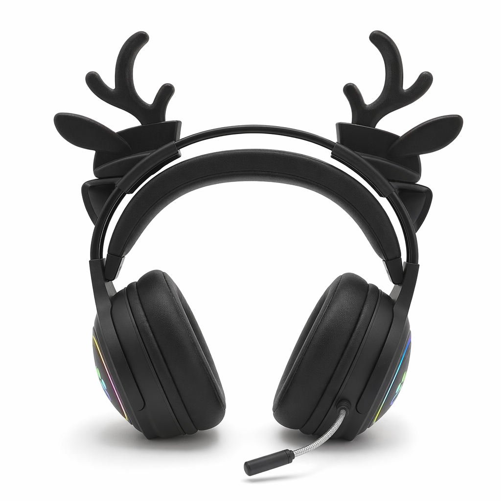 Interchangeable Deer Antler Neko Headset for Gamers and Streamers Black