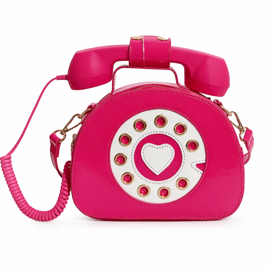 Intricately Detailed 3D Rotary Telephone Handbag in Multiple Colors Hot Pink