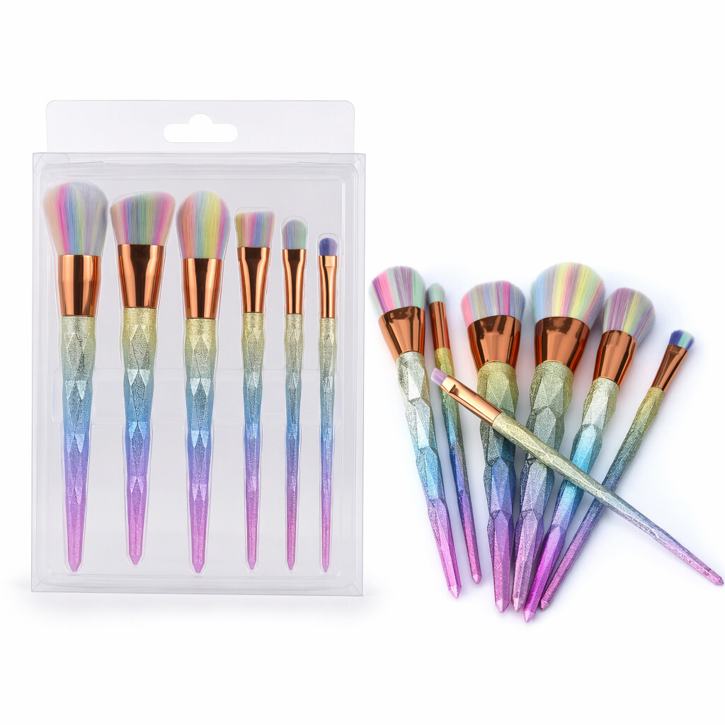 Magical Glittery Unicorn Makeup Brush Set 7pcs Rainbow