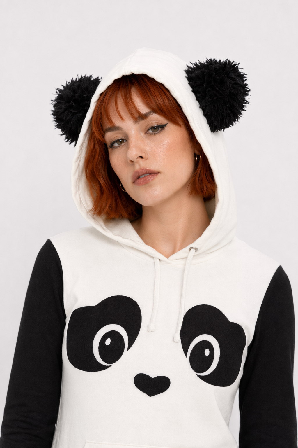 Cute Panda Bear Inspired Hoodie with Fuzzy Ears and Warm Sleeves L