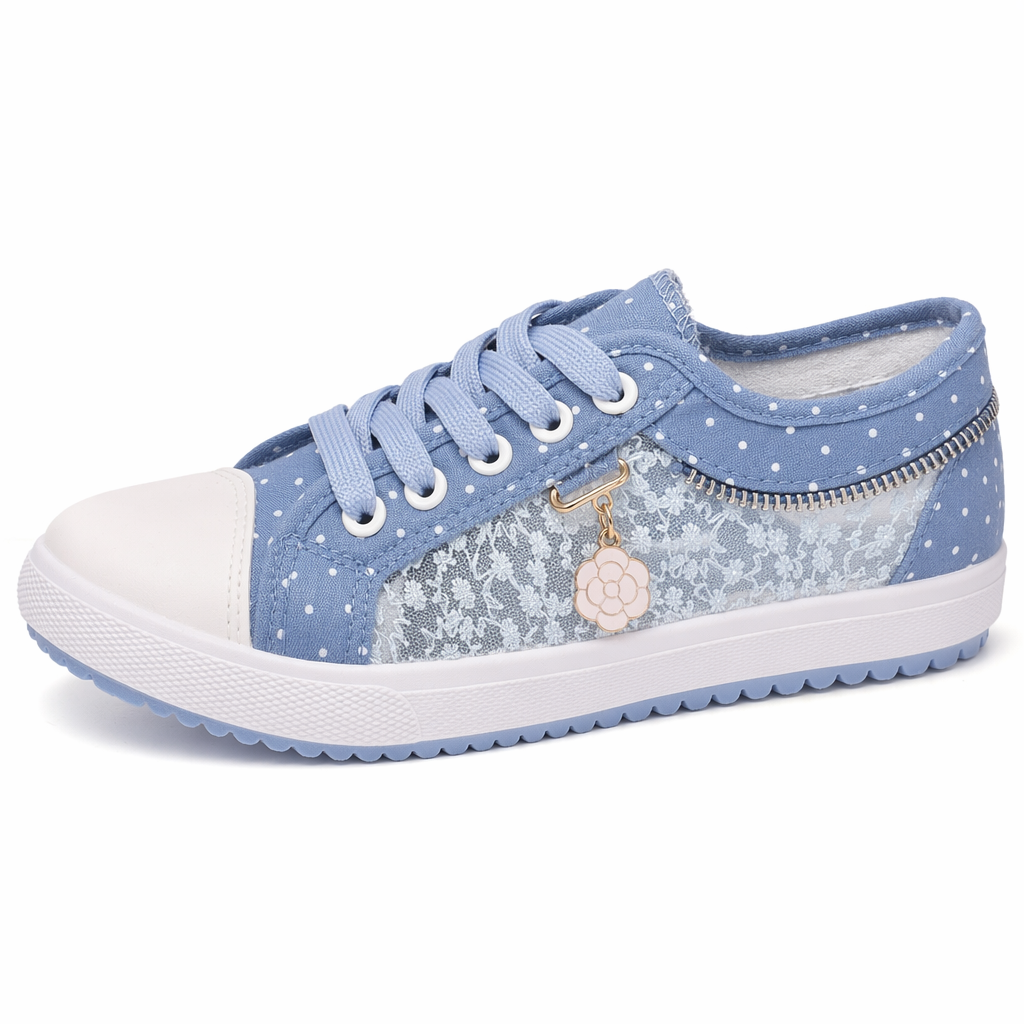 Adorable See-Through Lace Polkadot Sneakers for Youthful Style Light Blue