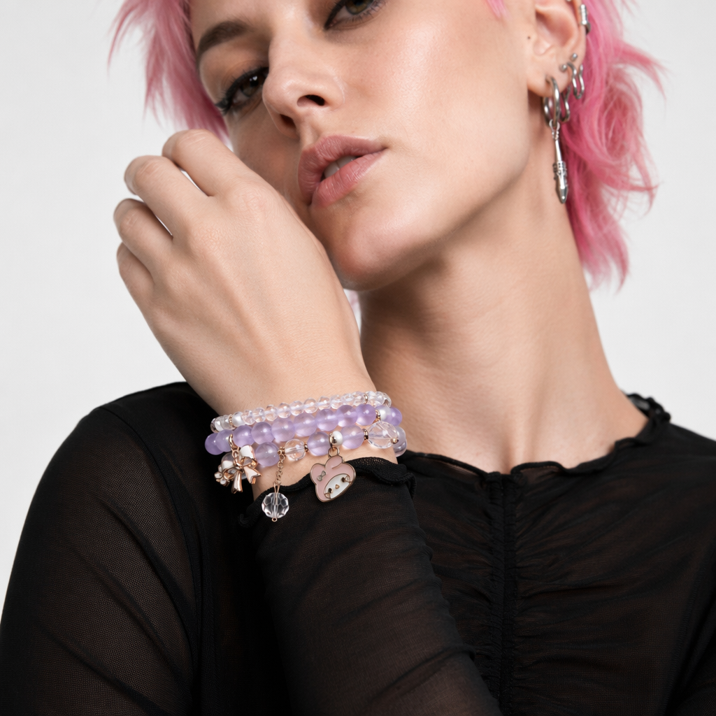 Kawaii Beaded Bracelets Inspired by Sanrio Characters Purple Bead Melody